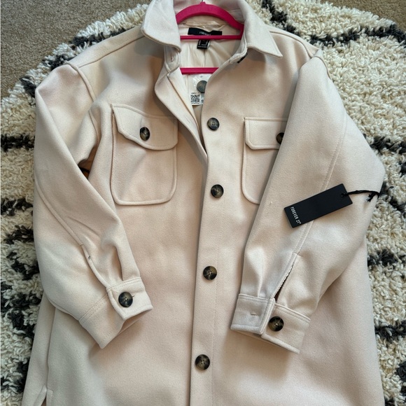NWT- Forever 21 Oversized Button-Front Shacket in Cream - Picture 2 of 5